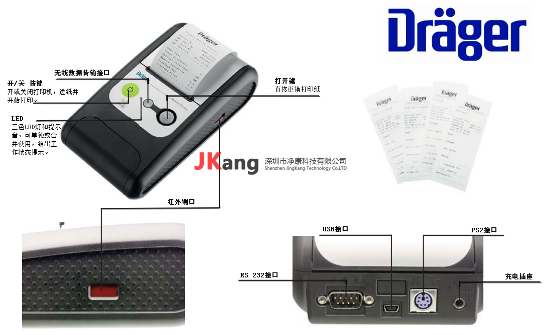 Drager德?tīng)柛褚苿?dòng)打印機(jī),Drager德?tīng)柛馎lcotest6810,Alcotest7510酒精檢測(cè)儀移動(dòng)打印機(jī)